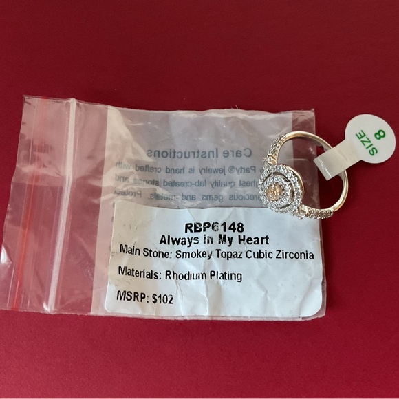 SOLD: Bomb Party RBP6148 “Always In My Heart” Smokey Topaz CZ Rhodium Sz 5,8 Rin - Picture 6 of 6